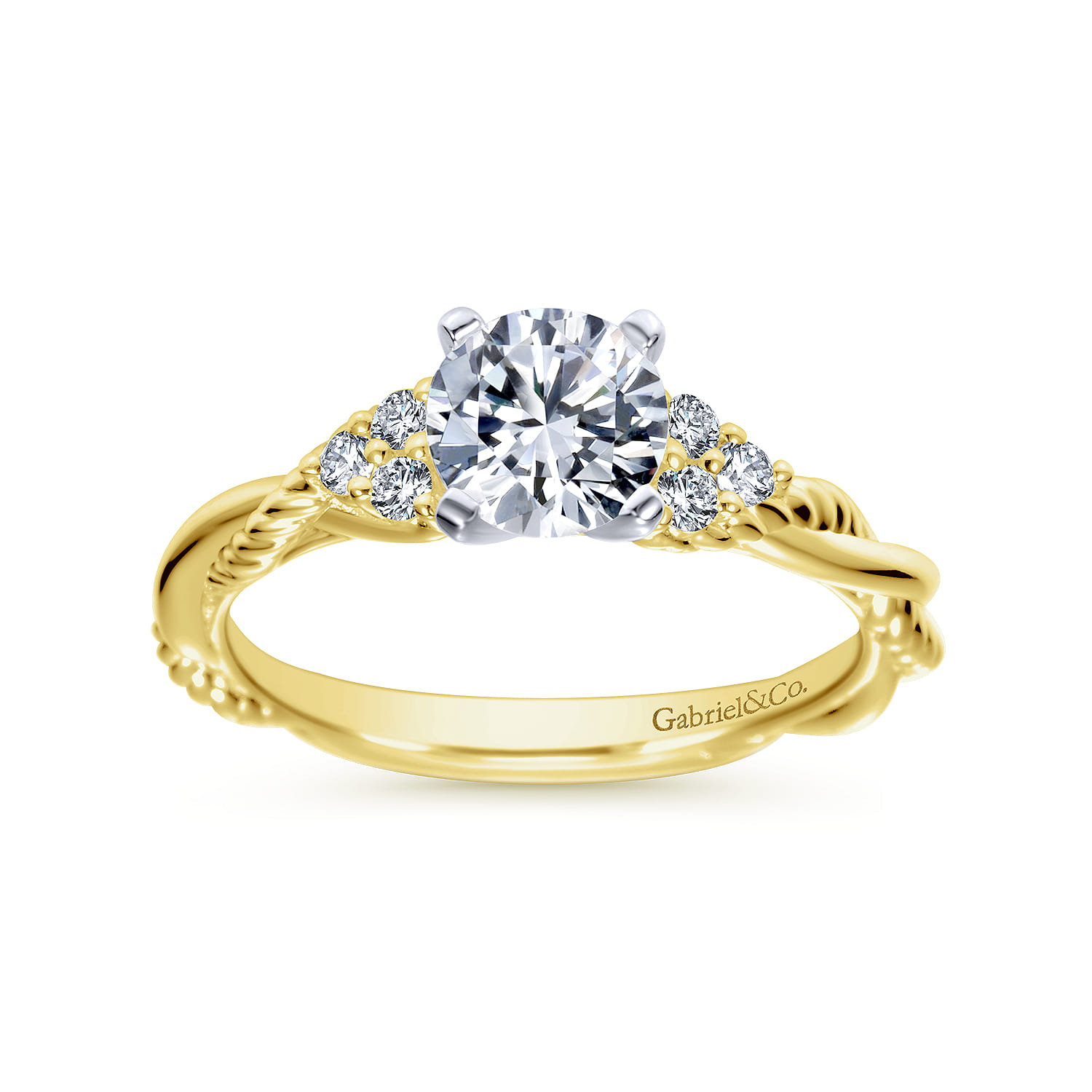 Catalina - 14K White-Yellow Gold Round Diamond Twisted Engagement Ring - 0.12 ct - Shot 5