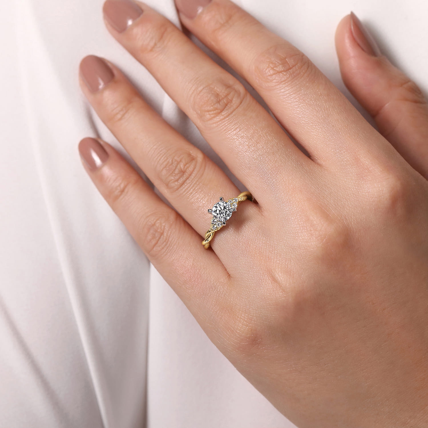Catalina - 14K White-Yellow Gold Round Diamond Twisted Engagement Ring - 0.12 ct - Shot 6