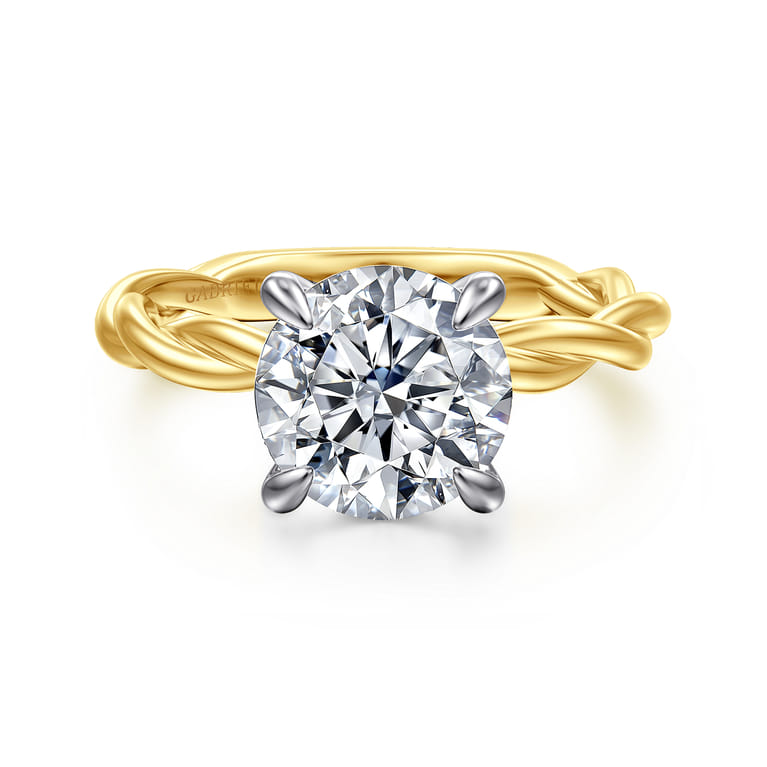 Emersin - 14K White-Yellow Gold Twisted Round Diamond Engagement Ring - Shot 1