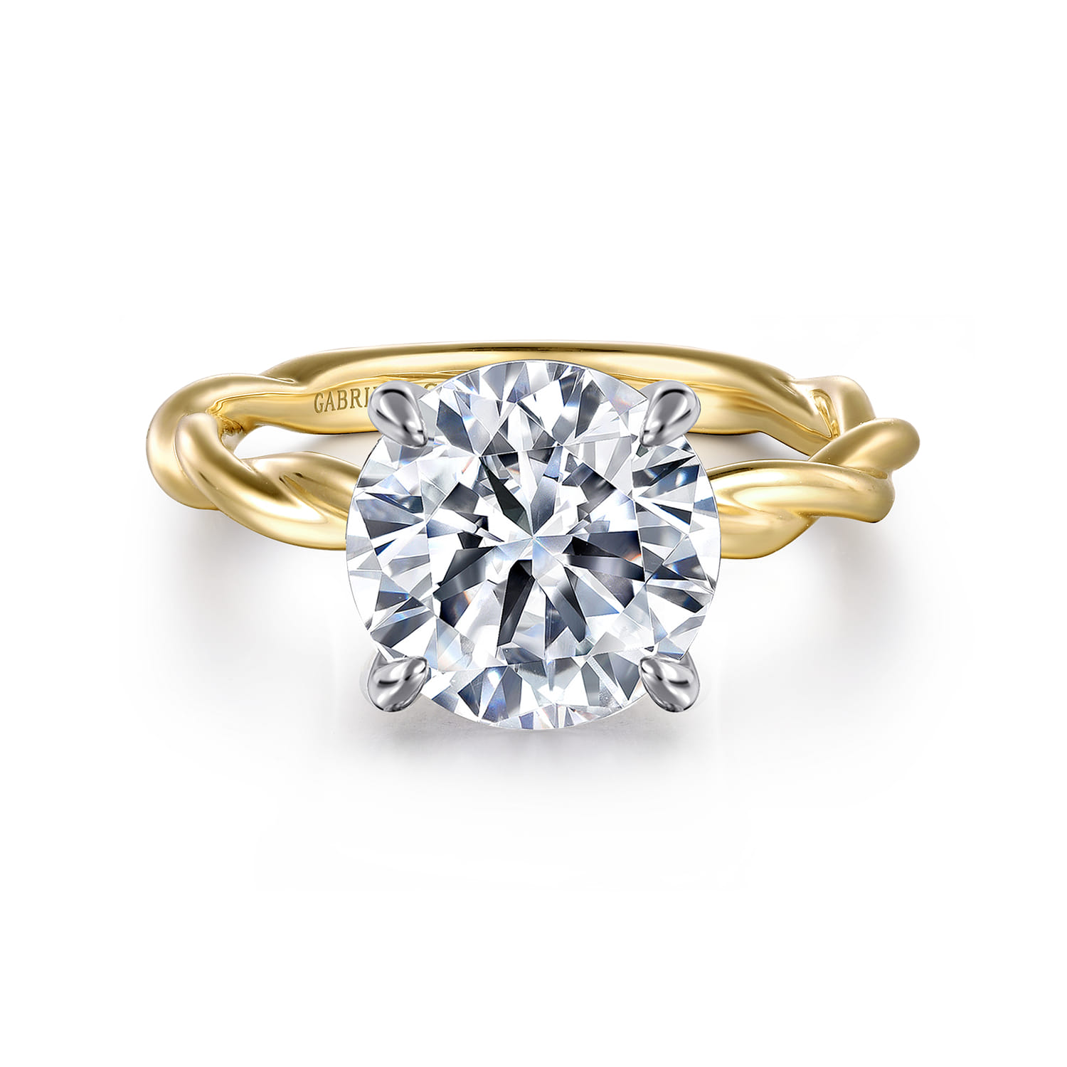 Emersin - 14K White-Yellow Gold Twisted Round Diamond Engagement Ring - Shot 1