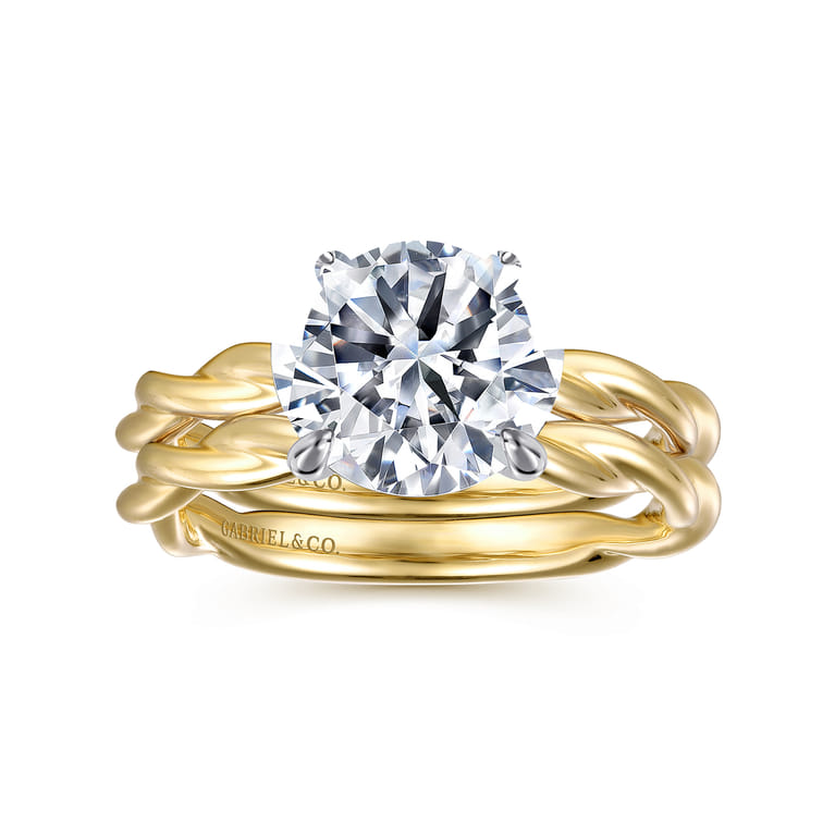 Emersin - 14K White-Yellow Gold Twisted Round Diamond Engagement Ring - Shot 4