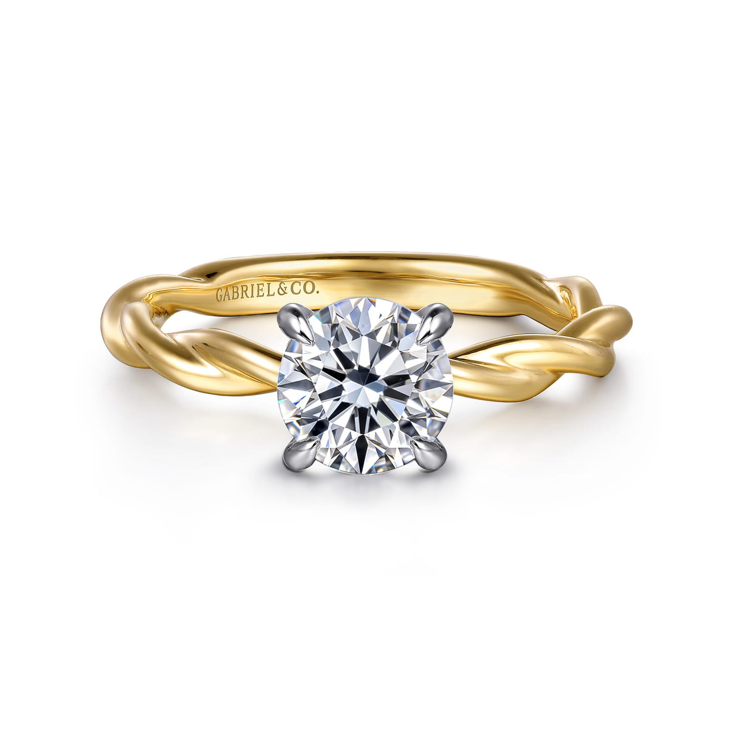 Emersin - 14K White-Yellow Gold Twisted Round Diamond Engagement Ring - Shot 1