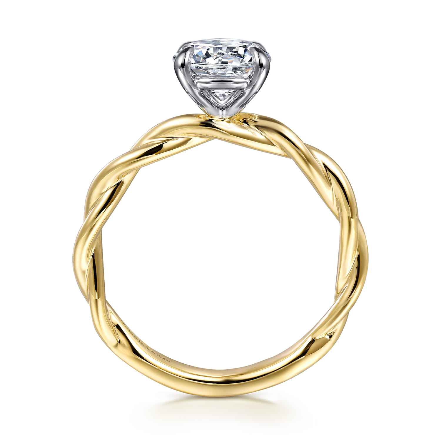Emersin - 14K White-Yellow Gold Twisted Round Diamond Engagement Ring - Shot 2