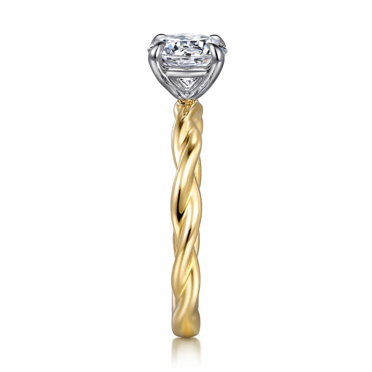 Emersin - 14K White-Yellow Gold Twisted Round Diamond Engagement Ring - Shot 4