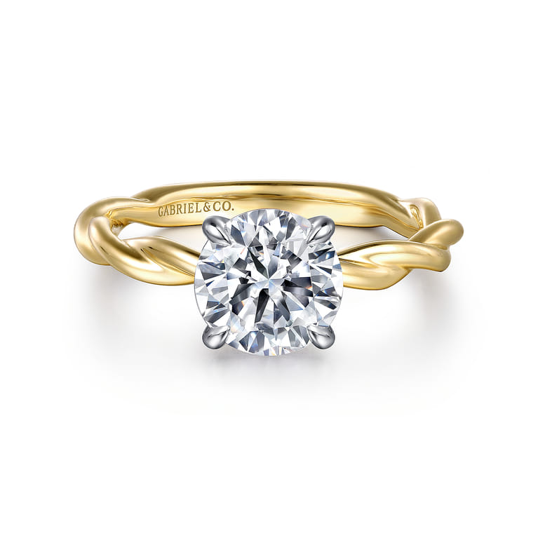 Emersin - 14K White-Yellow Gold Twisted Round Diamond Engagement Ring - Shot 1
