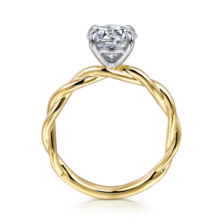 Emersin - 14K White-Yellow Gold Twisted Round Diamond Engagement Ring - Shot 2