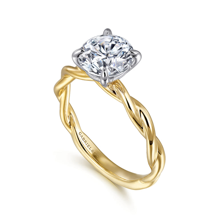 Emersin - 14K White-Yellow Gold Twisted Round Diamond Engagement Ring - Shot 3