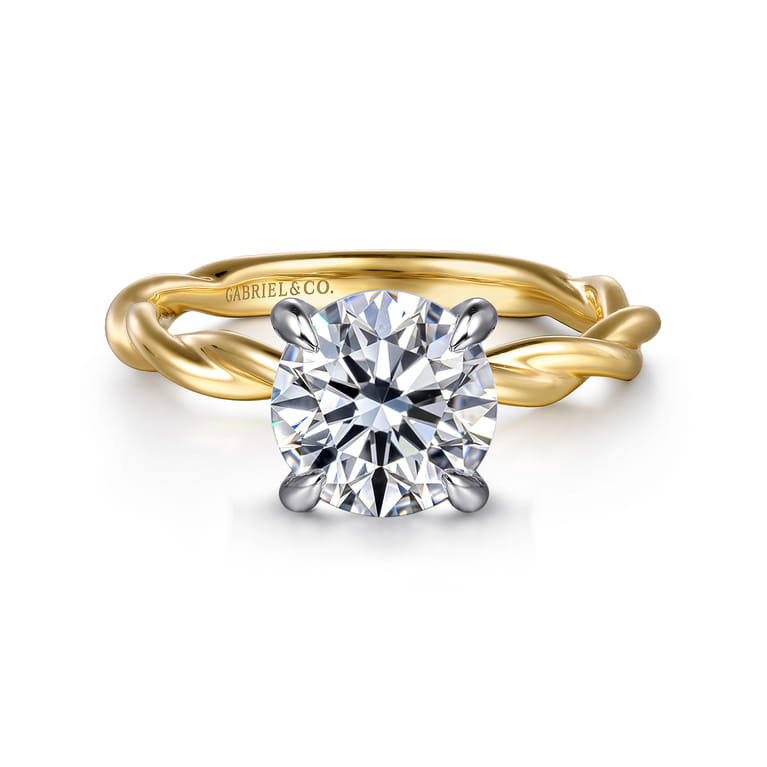 Emersin - 14K White-Yellow Gold Twisted Round Diamond Engagement Ring - Shot 1