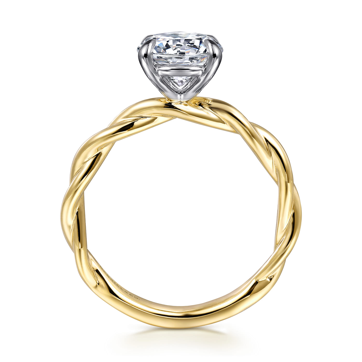 Emersin - 14K White-Yellow Gold Twisted Round Diamond Engagement Ring - Shot 2