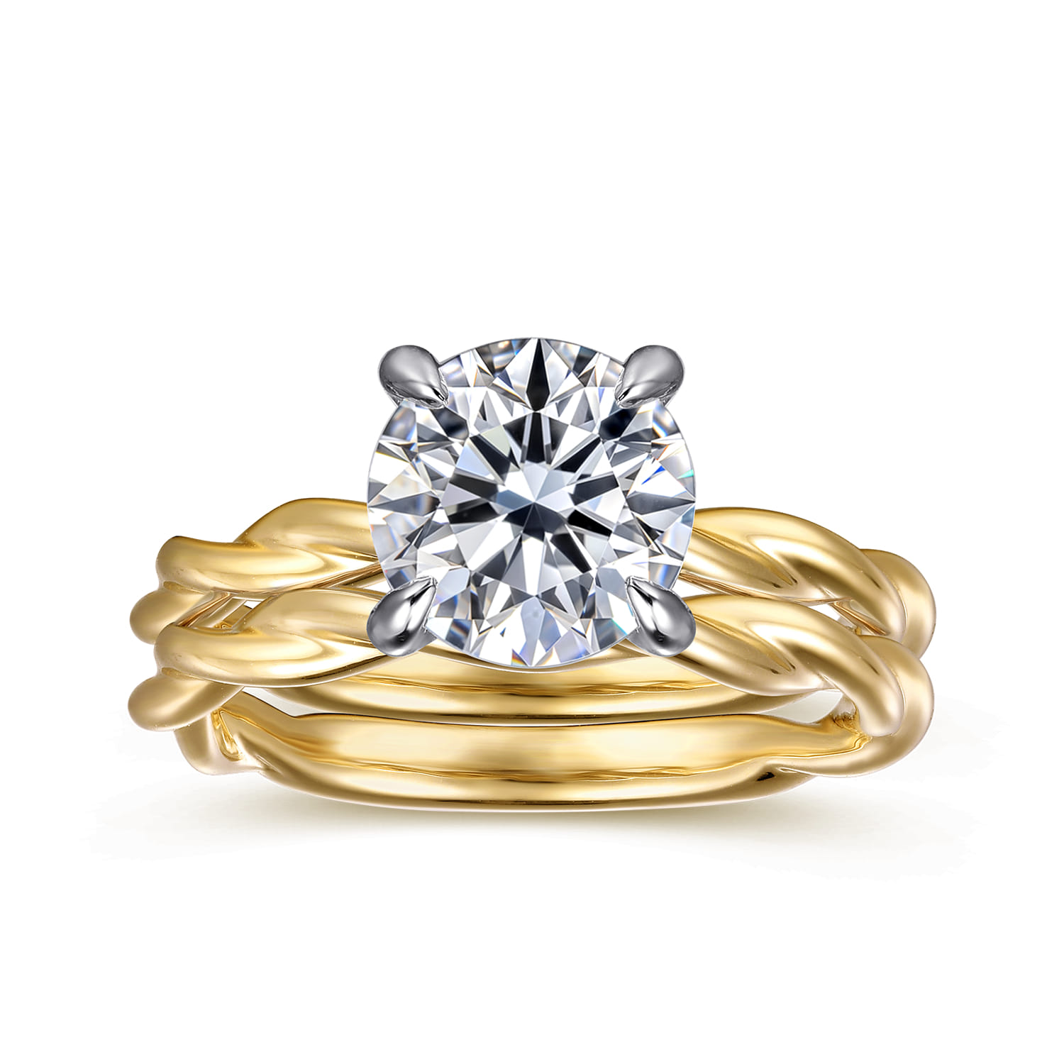 Emersin - 14K White-Yellow Gold Twisted Round Diamond Engagement Ring - Shot 4
