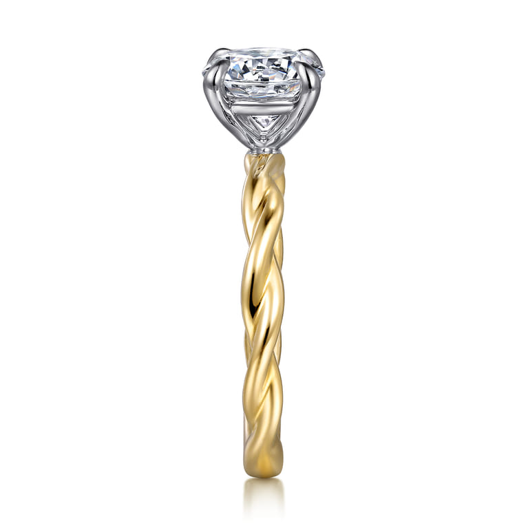 Emersin - 14K White-Yellow Gold Twisted Round Diamond Engagement Ring - Shot 5