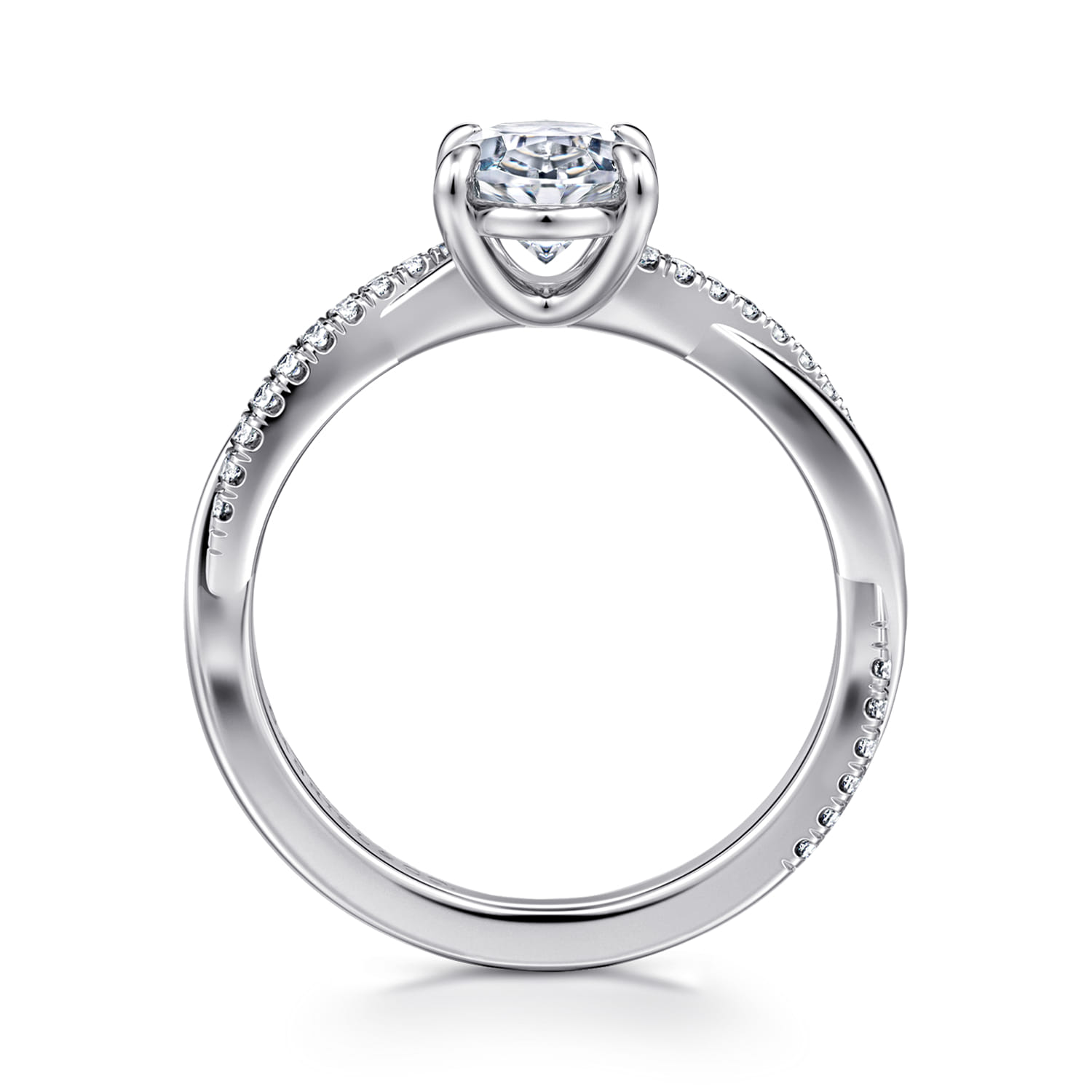 18K Yellow Gold Oval Twisted Diamond Engagement Ring - 0.16 ct - Shot 2
