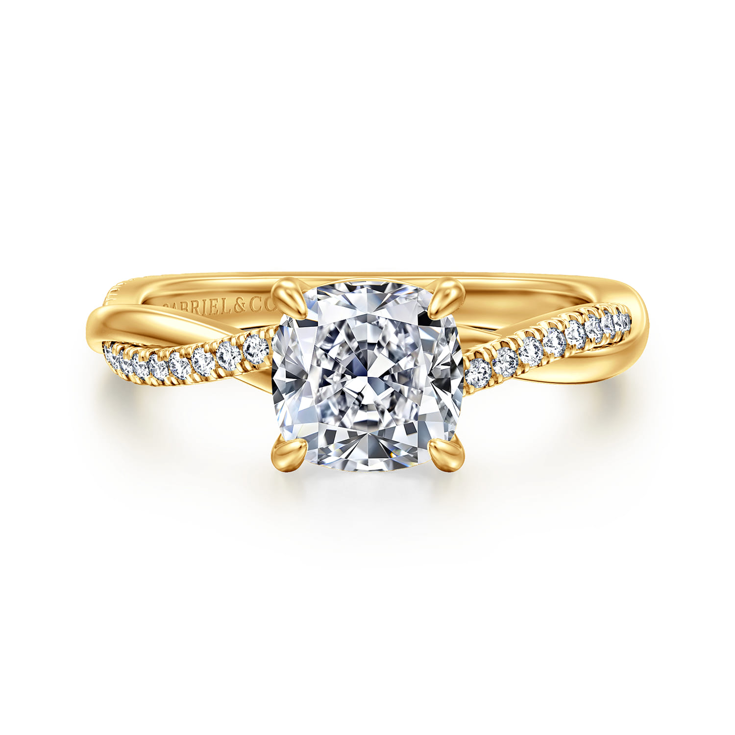 Campana - 18K Yellow Gold Cushion Cut Twisted Diamond Engagement Ring - 0.16 ct - Shot 1