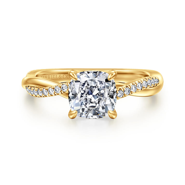 Campana - 18K Yellow Gold Cushion Cut Twisted Diamond Engagement Ring - 0.16 ct - Shot 1