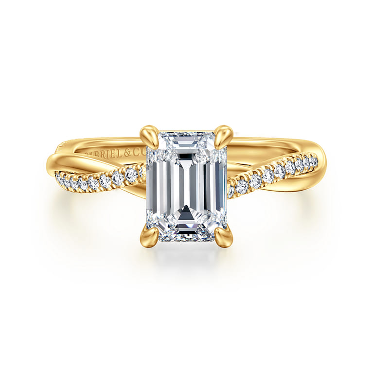 Campana - 18K Yellow Gold Emerald Cut Twisted Diamond Engagement Ring - 0.16 ct - Shot 1