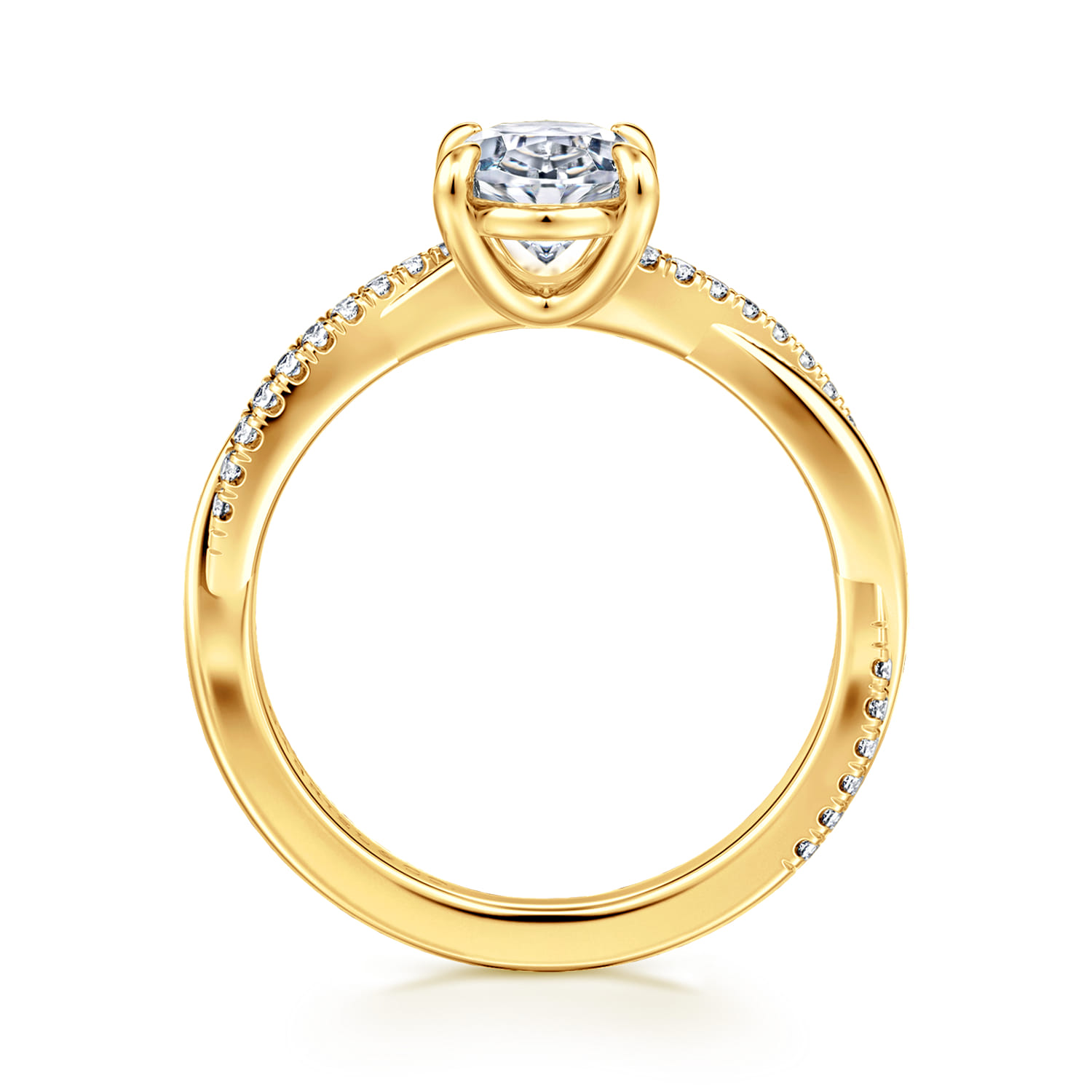 18K Yellow Gold Oval Twisted Diamond Engagement Ring - 0.16 ct - Shot 2