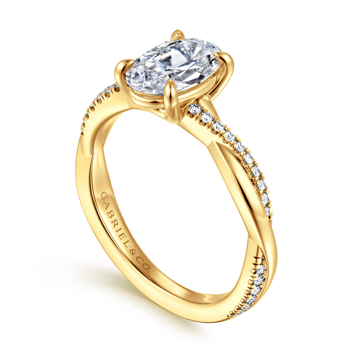 18K Yellow Gold Oval Twisted Diamond Engagement Ring - 0.16 ct - Shot 3