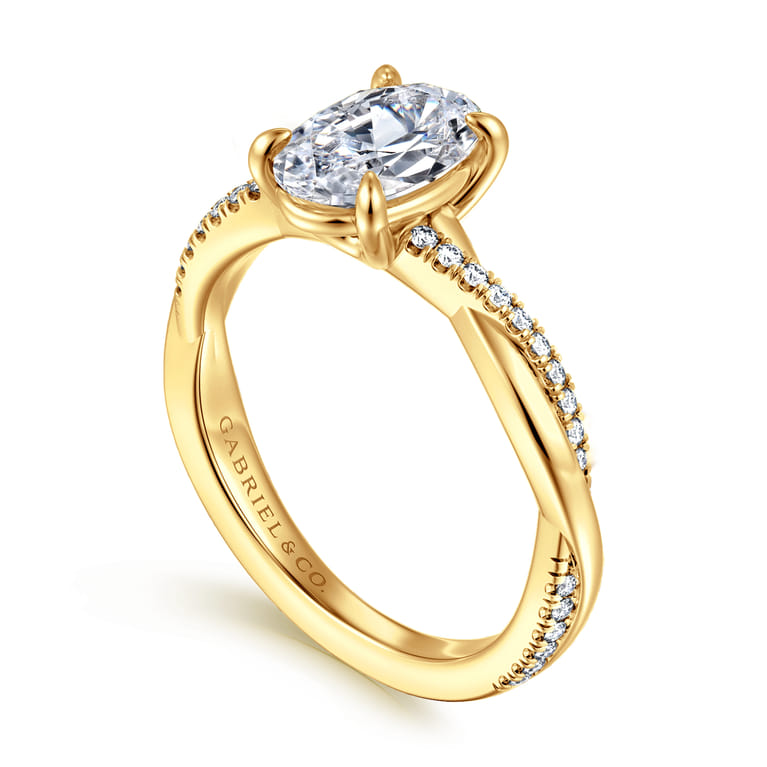 18K Yellow Gold Oval Twisted Diamond Engagement Ring - 0.16 ct - Shot 3
