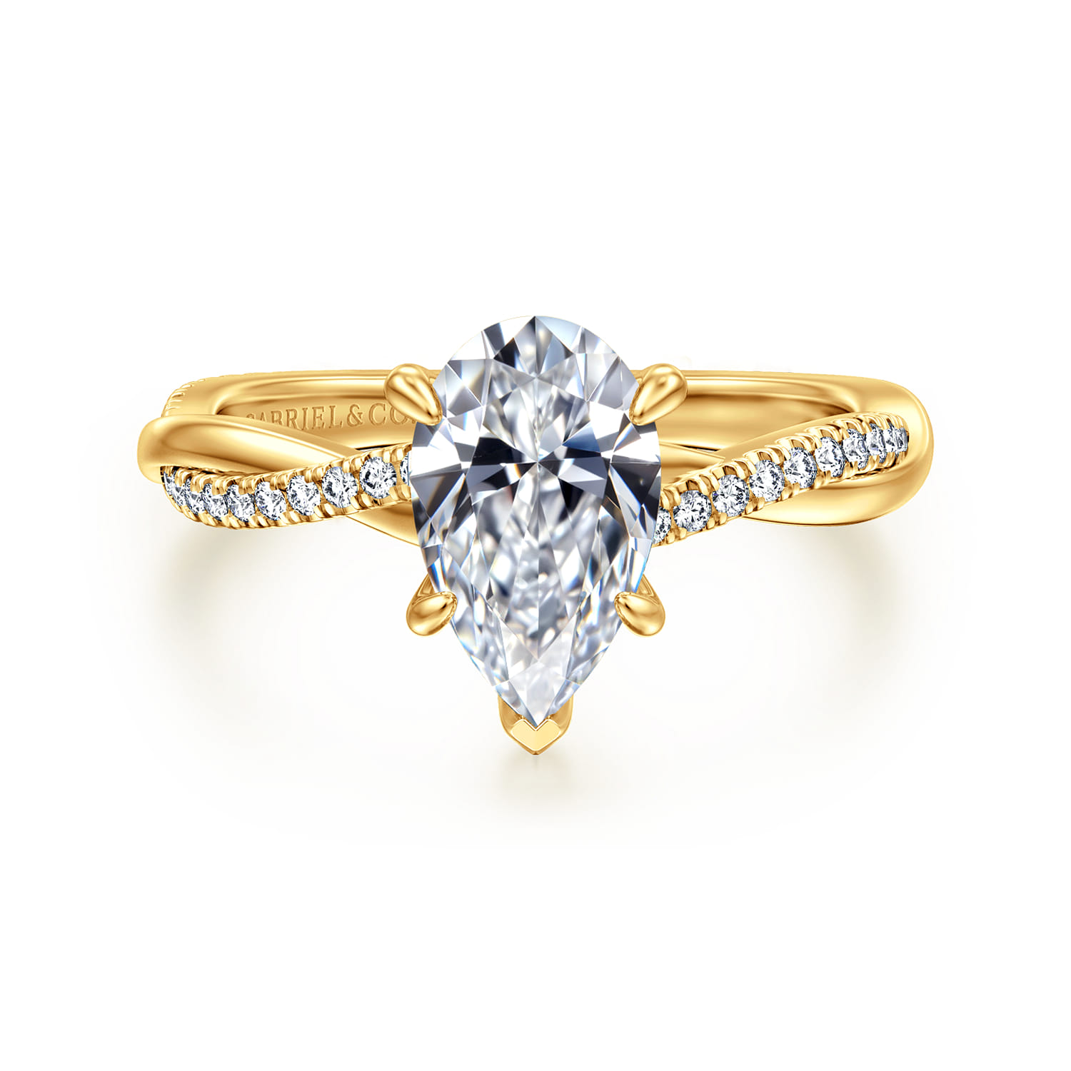 Campana - 18K Yellow Gold Pear Shape Twisted Diamond Engagement Ring - 0.16 ct - Shot 1