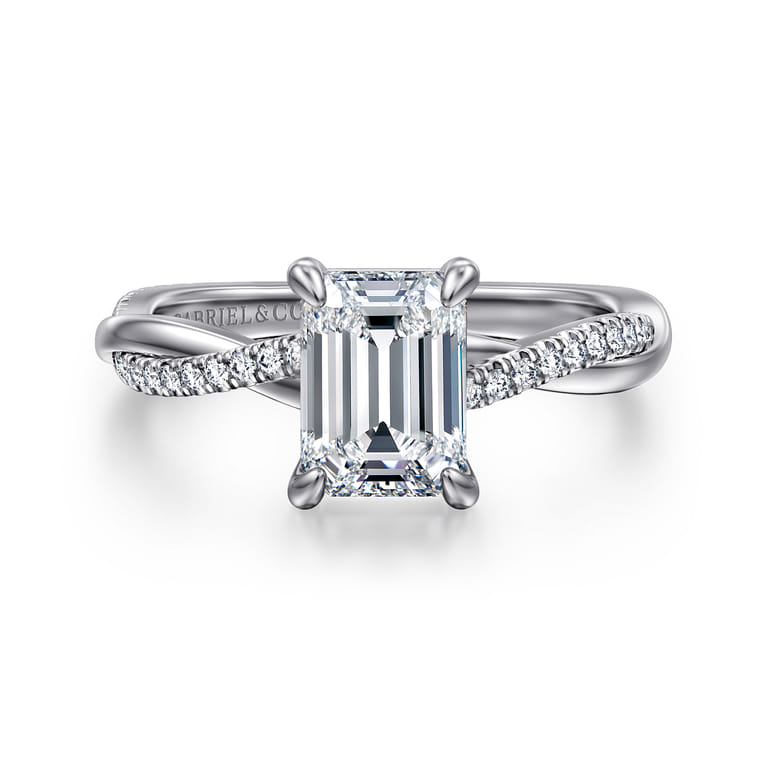 Campana - Platinum Emerald Cut Twisted Diamond Engagement Ring - 0.16 ct - Shot 1