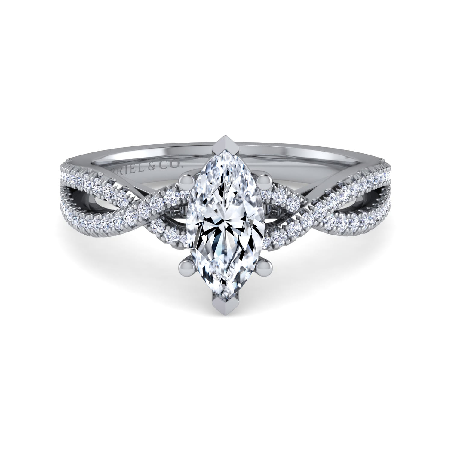 Gina - Platinum Twisted Marquise Shape Diamond Engagement Ring - 0.2 ct - Shot 1