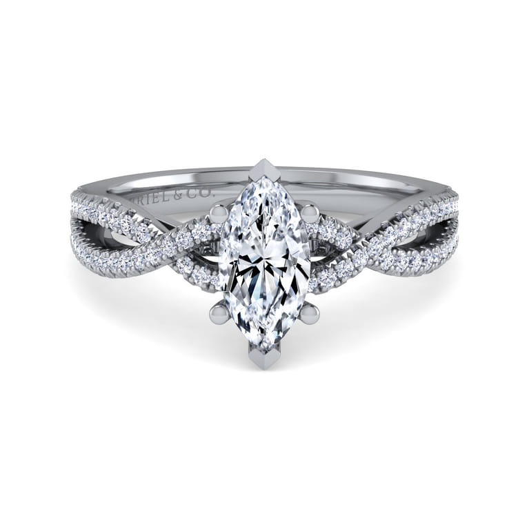Gina - Platinum Twisted Marquise Shape Diamond Engagement Ring - 0.2 ct - Shot 1