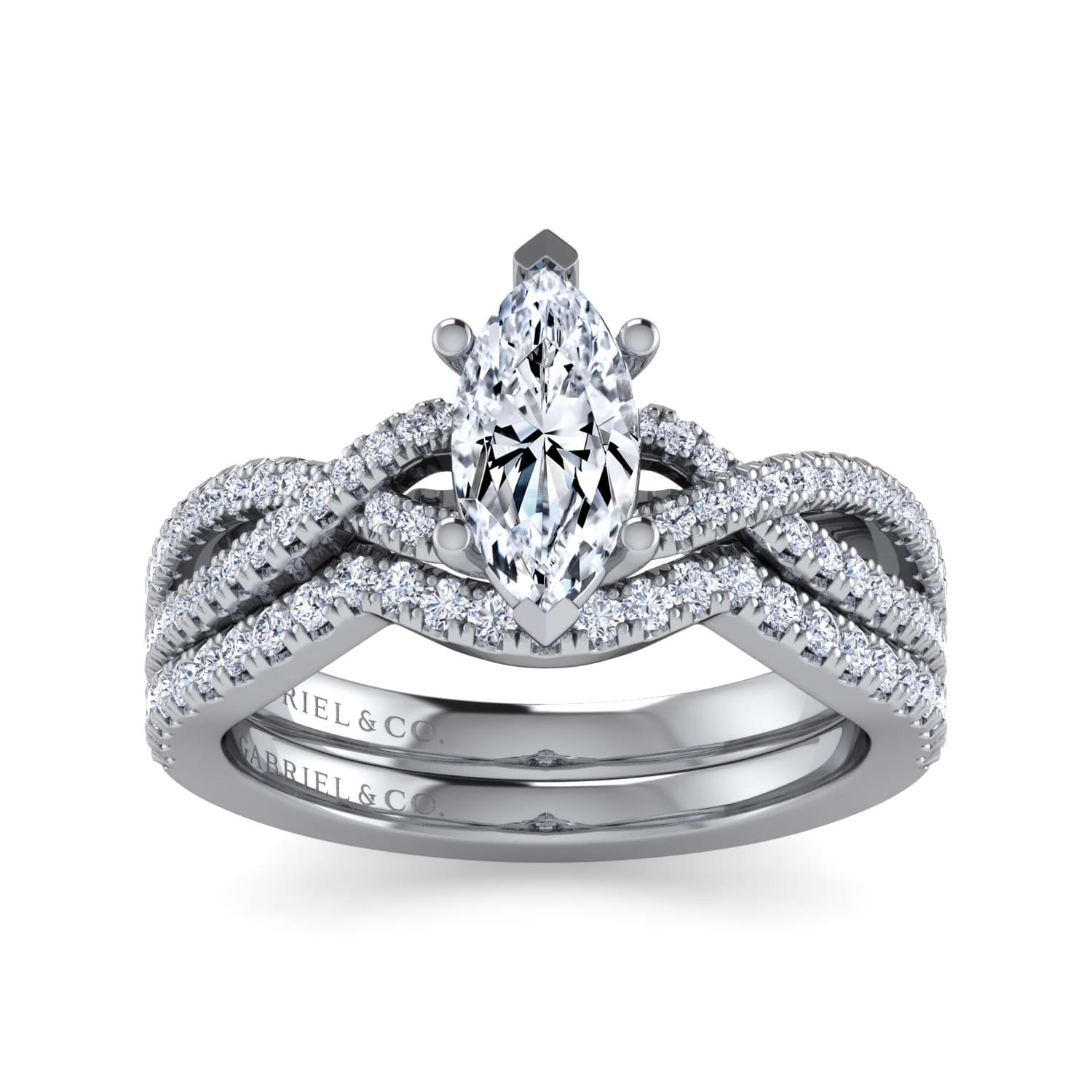 Gina - Platinum Twisted Marquise Shape Diamond Engagement Ring - 0.2 ct - Shot 4