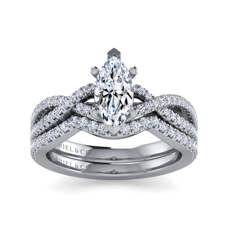 Gina - Platinum Twisted Marquise Shape Diamond Engagement Ring - 0.2 ct - Shot 4