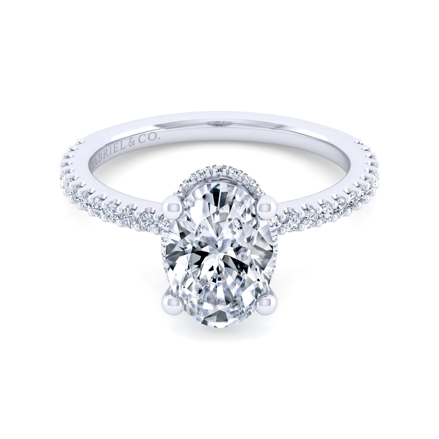14K White Gold Oval Diamond Engagement Ring - Shot 1