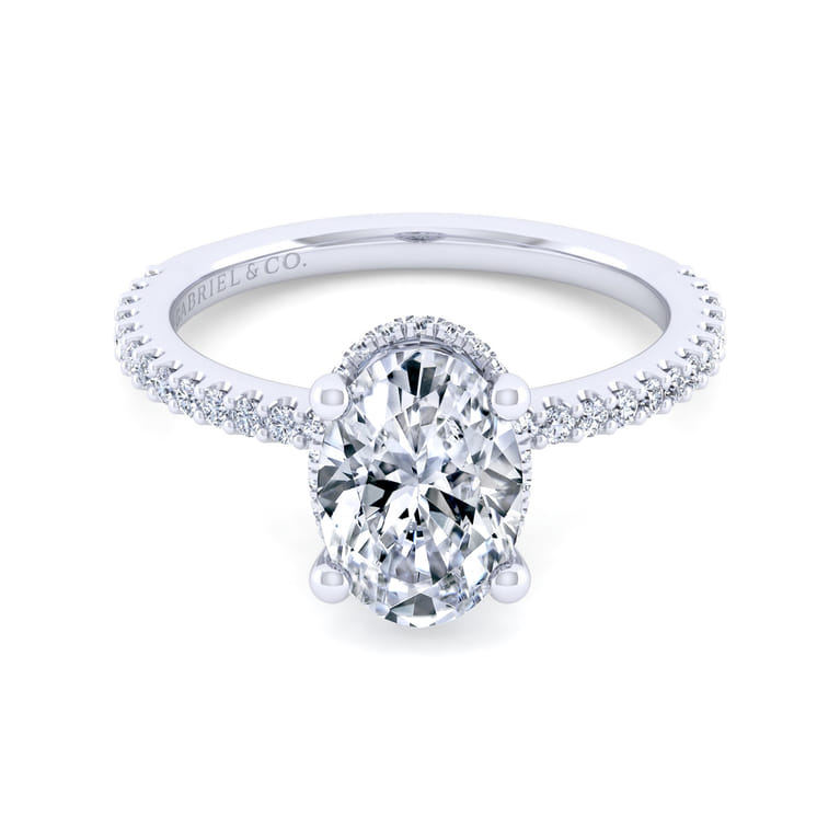 14K White Gold Oval Diamond Engagement Ring - Shot 1