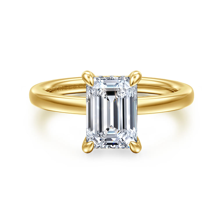 Austria - 14K Yellow Gold Hidden Halo Emerald Cut Diamond Engagement Ring - Shot 1