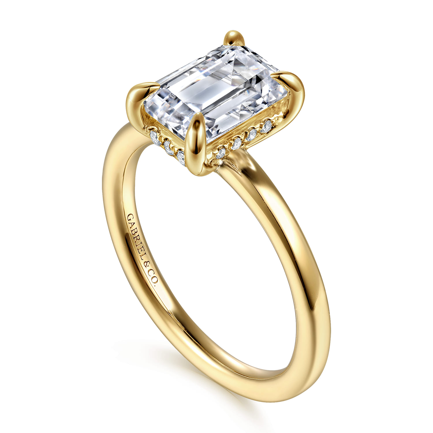 Austria - 14K Yellow Gold Hidden Halo Emerald Cut Diamond Engagement Ring - Shot 3