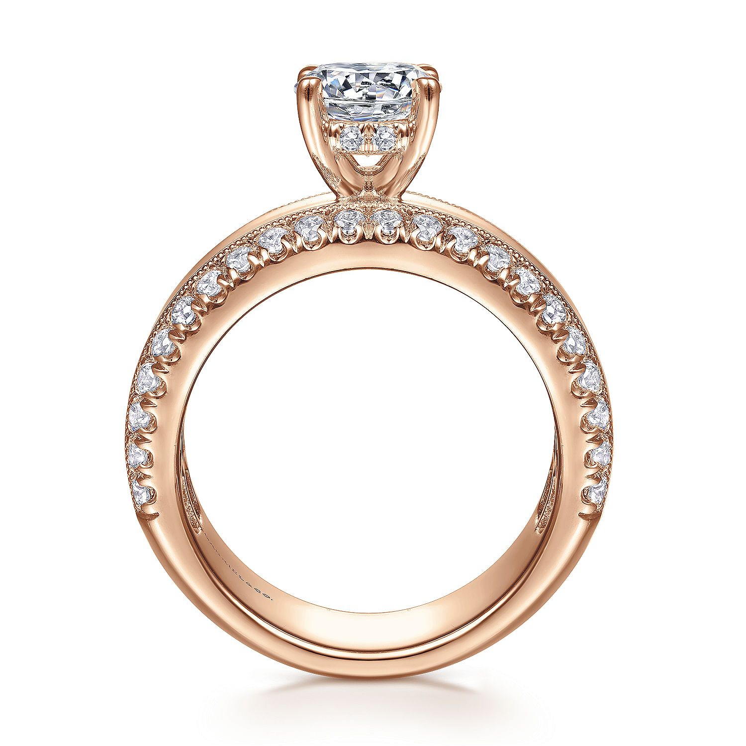 Amos - 14K Rose Gold Round Wide Band Diamond Engagement Ring - 0.67 ct - Shot 2