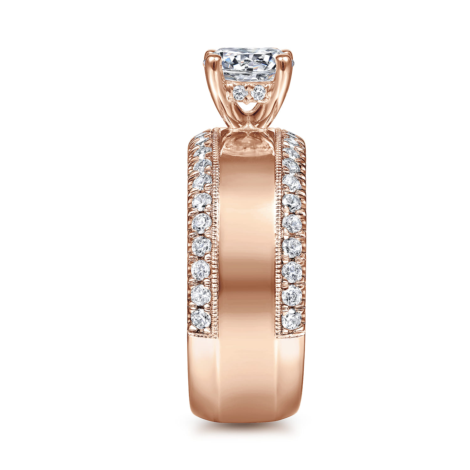 Amos - 14K Rose Gold Round Wide Band Diamond Engagement Ring - 0.67 ct - Shot 5