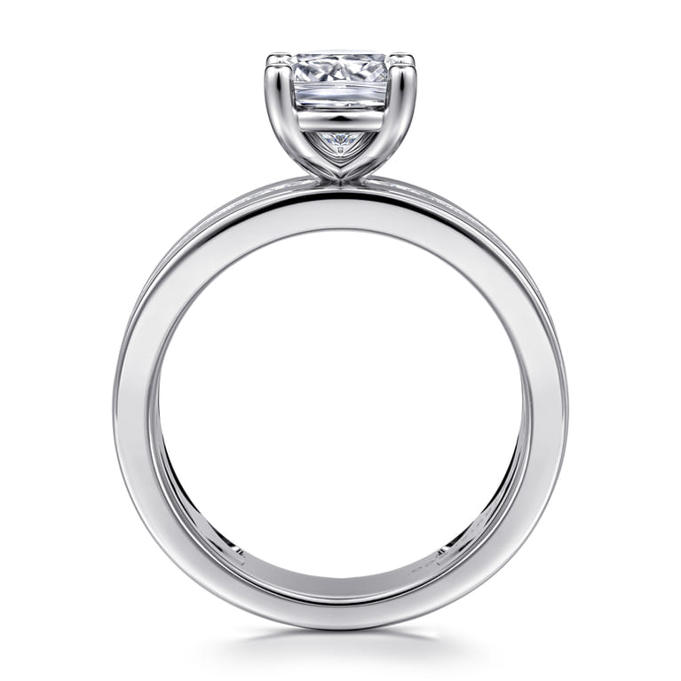 Adley - 14K White Gold Wide Band Cushion Cut Diamond Engagement Ring - 0.6 ct - Shot 2