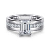 Adley - 14K White Gold Wide Band Emerald Cut Diamond Engagement Ring - 0.6 ct