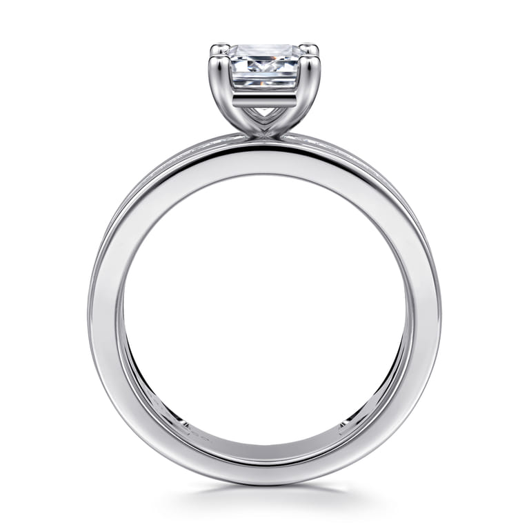 Adley - 14K White Gold Wide Band Emerald Cut Diamond Engagement Ring - 0.6 ct - Shot 2