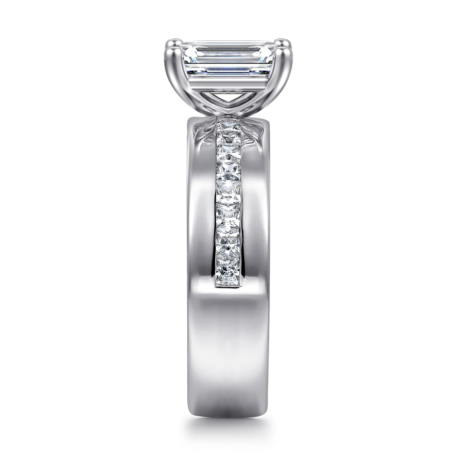 Adley - 14K White Gold Wide Band Emerald Cut Diamond Engagement Ring - 0.6 ct - Shot 4