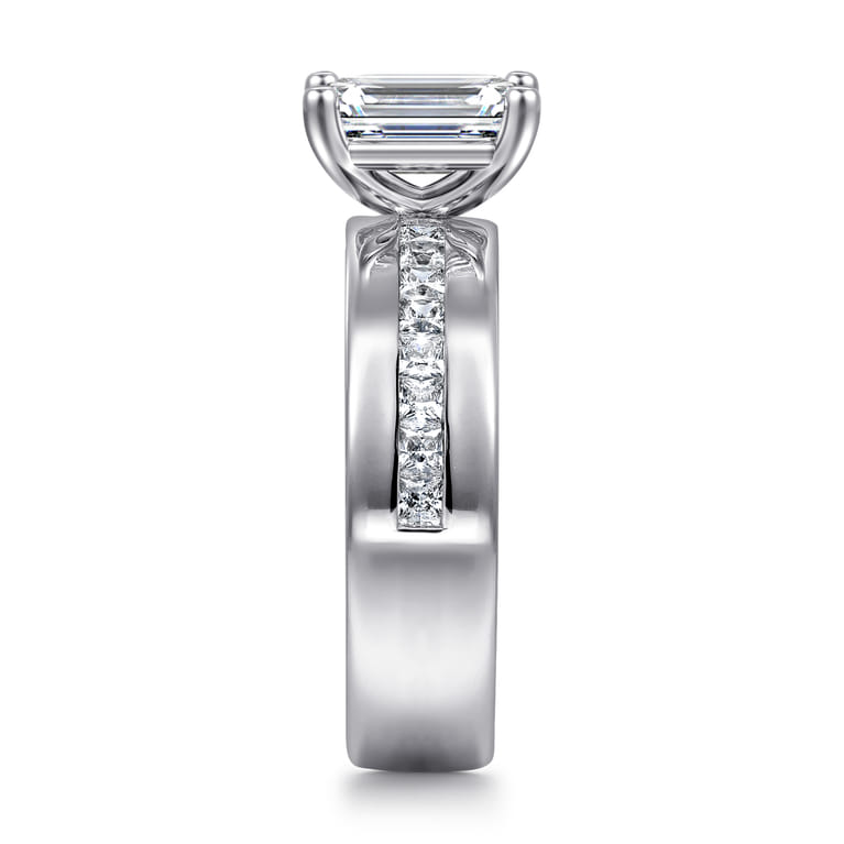 Adley - 14K White Gold Wide Band Emerald Cut Diamond Engagement Ring - 0.6 ct - Shot 4