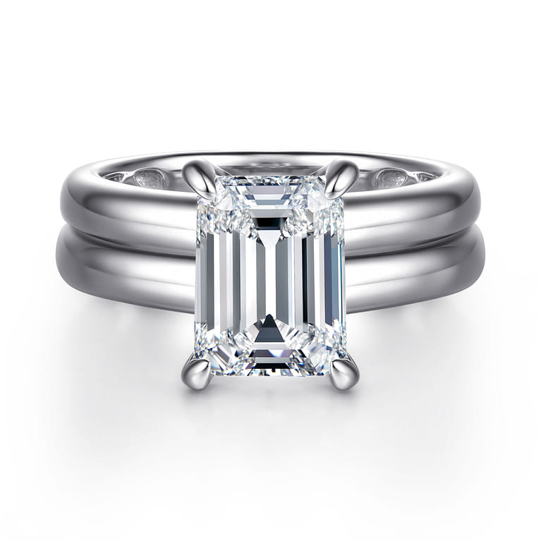 Robin - 14K White Gold Emerald Cut Diamond Engagement Ring - 0.1 ct - Shot 1