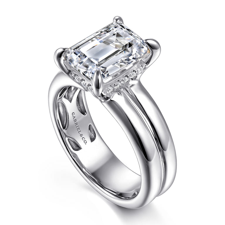 Robin - 14K White Gold Emerald Cut Diamond Engagement Ring - 0.1 ct - Shot 3