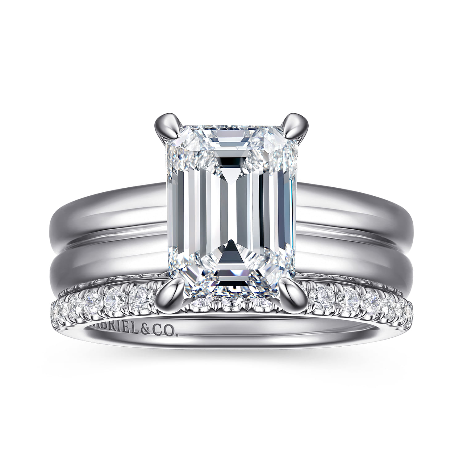 Robin - 14K White Gold Emerald Cut Diamond Engagement Ring - 0.1 ct - Shot 4