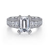 Rebecca - Vintage Inspired 14K White Gold Emerald Cut Wide Band Diamond Channel Set Engagement Ring - 1.28 ct