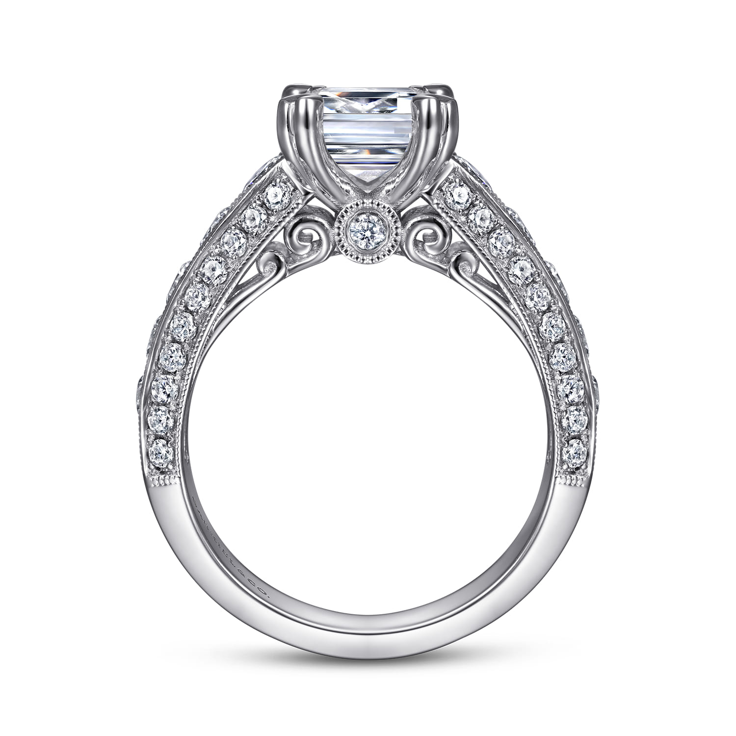Rebecca - Vintage Inspired 14K White Gold Emerald Cut Wide Band Diamond Channel Set Engagement Ring - 1.28 ct - Shot 2