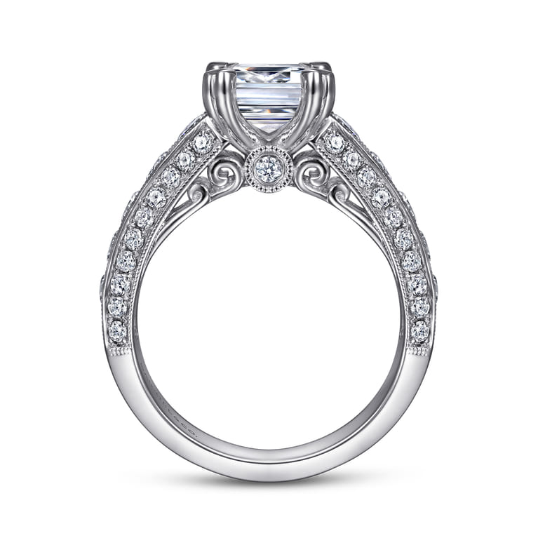 Rebecca - Vintage Inspired 14K White Gold Emerald Cut Wide Band Diamond Channel Set Engagement Ring - 1.28 ct - Shot 2