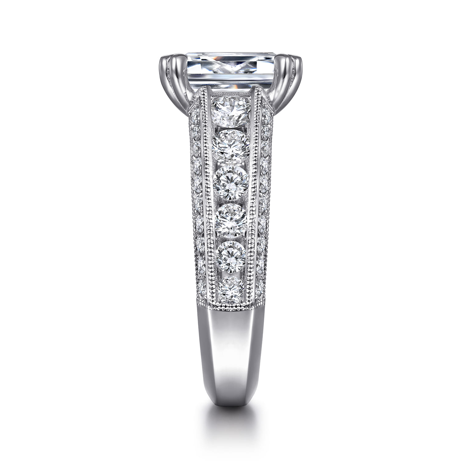 Rebecca - Vintage Inspired 14K White Gold Emerald Cut Wide Band Diamond Channel Set Engagement Ring - 1.28 ct - Shot 5