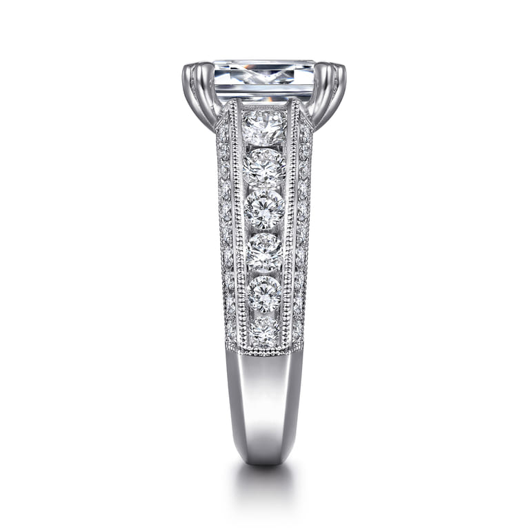 Rebecca - Vintage Inspired 14K White Gold Emerald Cut Wide Band Diamond Channel Set Engagement Ring - 1.28 ct - Shot 5