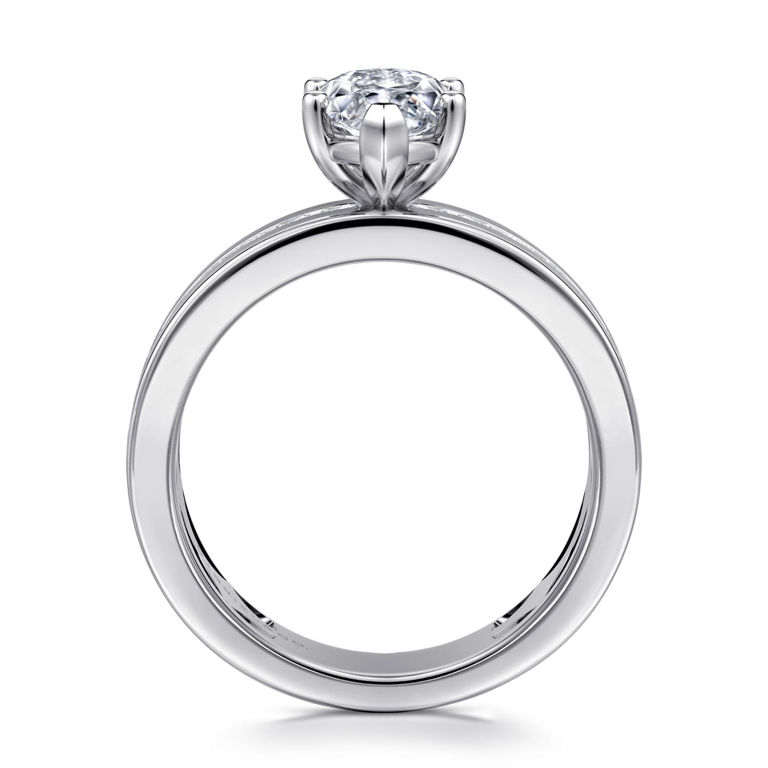 Adley - 14K White Gold Wide Band Marquise Shape Diamond Engagement Ring - 0.6 ct - Shot 2