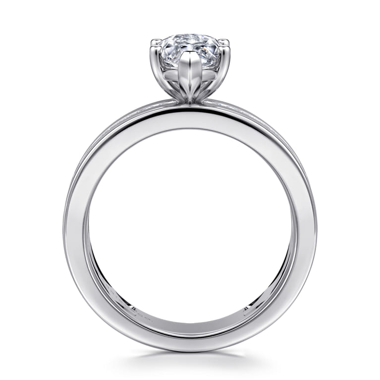 Adley - 14K White Gold Wide Band Marquise Shape Diamond Engagement Ring - 0.6 ct - Shot 2
