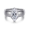 Elza - 14K White Gold Bezel Prong Wide Band Marquise Diamond Engagement Ring - 0.14 ct